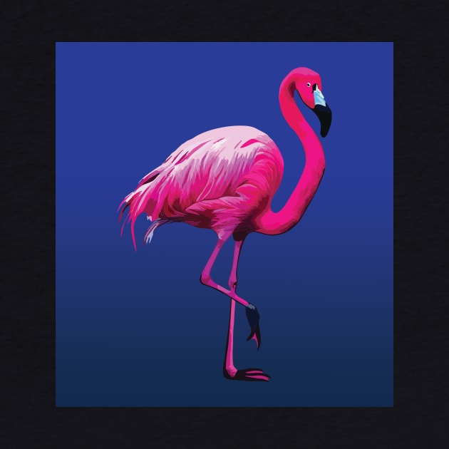 Striking Pink Flamingo on blue by Geminiartstudio